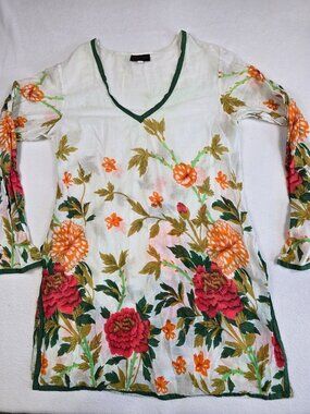 Floral Print Long Sleeve V Neck Tunic Top Kareenas 100% Cotton Cottage Core